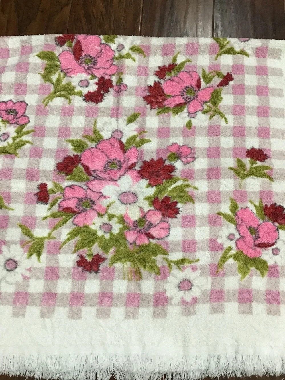 Vintage 1970’s Pink Floral Gingham Towels (Set of 2)